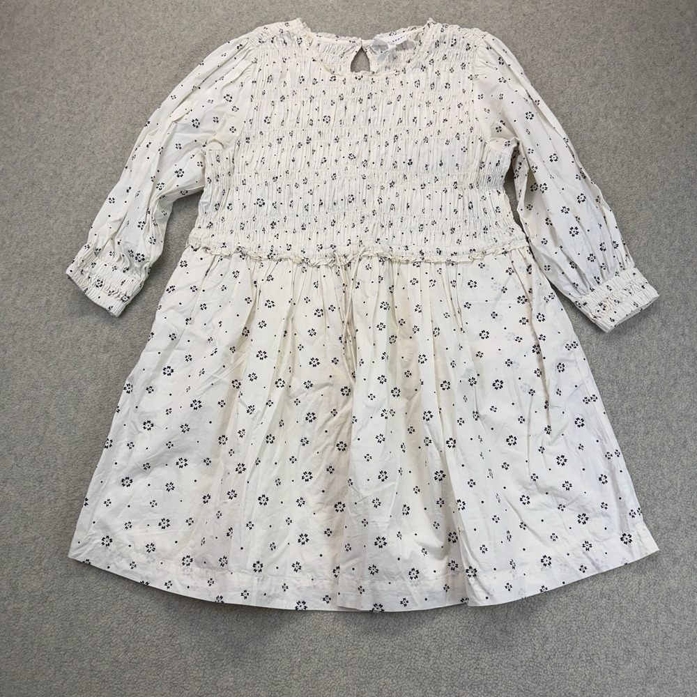 A Piece Apart Women's L Black & White Floral Smocked Long Sleeve Mini Dress